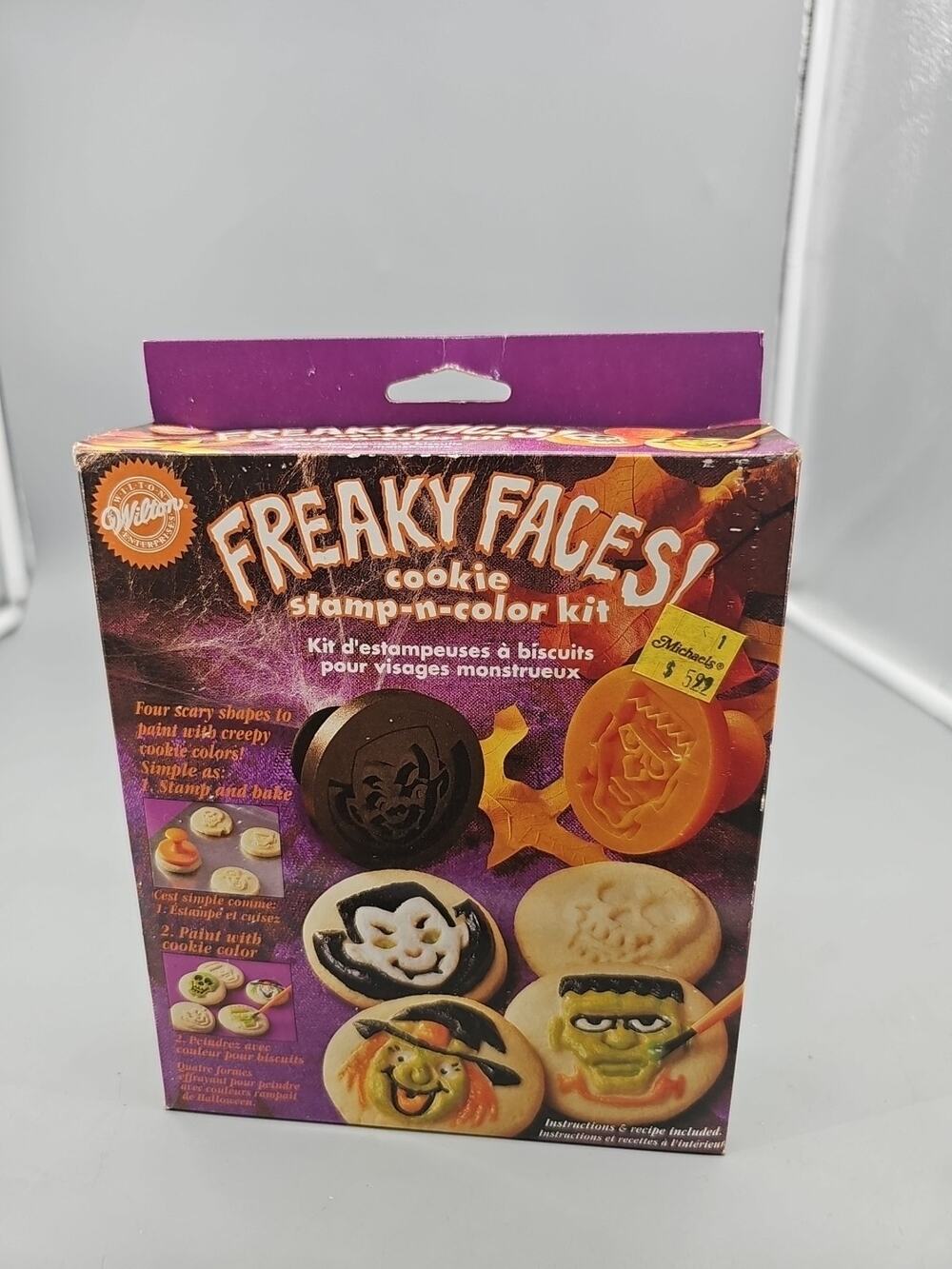 1997 Wilton Freaky Faces Stamp Color Cookie Making Kit Halloween Monsters Witch
